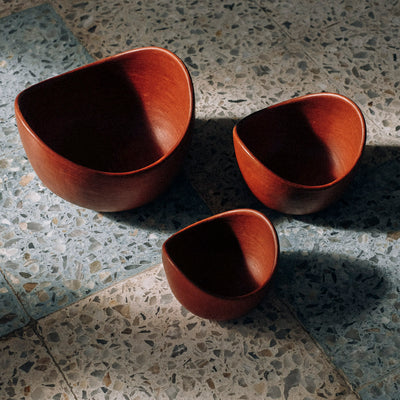 Curved Bowls Set, Red Clay