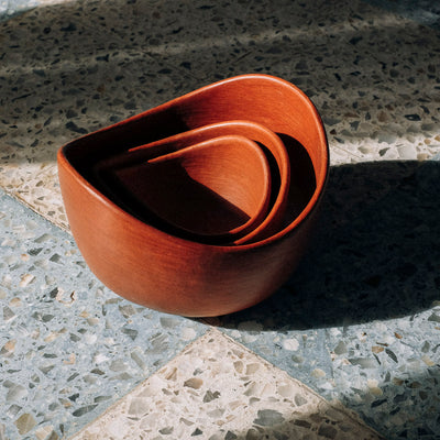 Curved Bowls Set, Red Clay